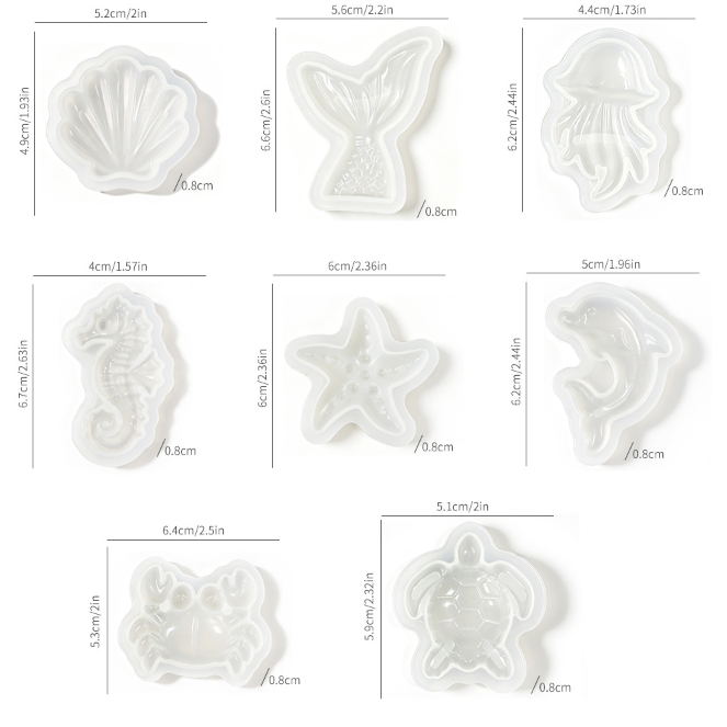 8pcs Ocean Animal Pendant Keychain & Bag Charm Resin Mold Set