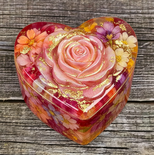 Heart-Shaped Rose Storage Box Resin Mold