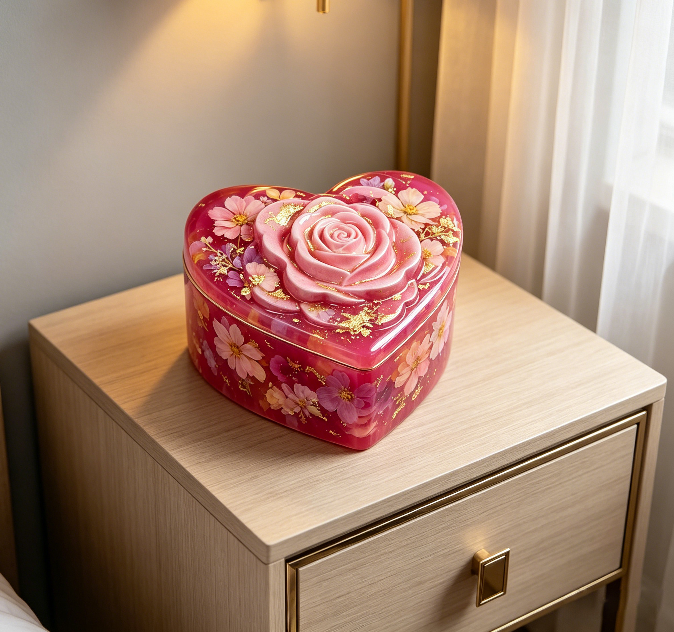 Heart-Shaped Rose Storage Box Resin Mold