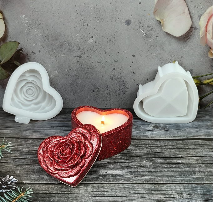 Heart-Shaped Rose Storage Box Resin Mold