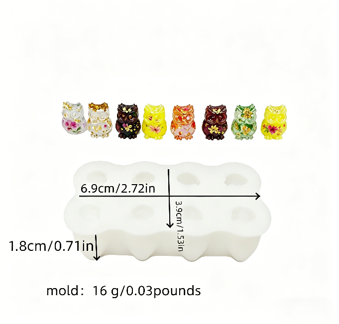 Cute Mini 8-in-1 Owl Figurine Resin Mold