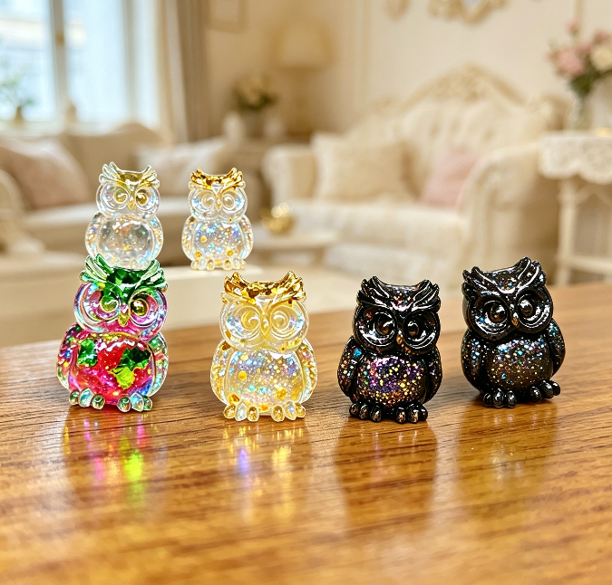 Cute Mini 8-in-1 Owl Figurine Resin Mold