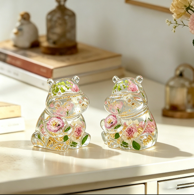 Handmade Mother & Baby Hippo Hug Ornament Resin Mold