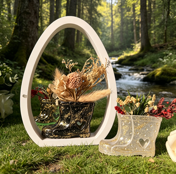 Hollow Rainboot-Shaped Vase Resin Mold