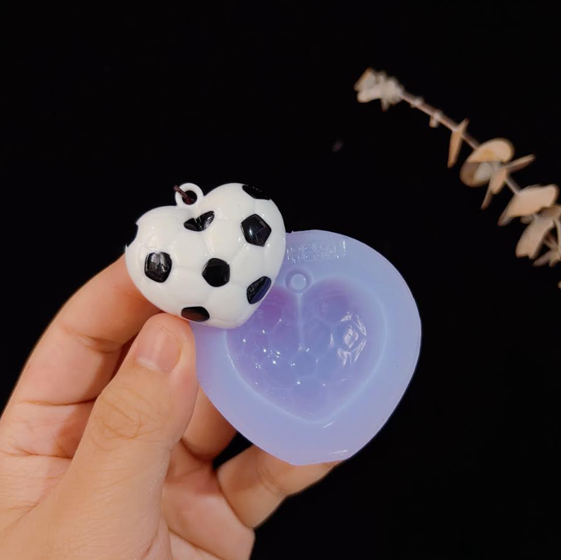 Handmade Puffy Heart Soccer Pattern Necklace Resin Mold