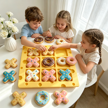 Handmade Cut Donut Tic Tac Toe Resin Mold Set【A cheese-shaped board+donut-inspired game pieces】