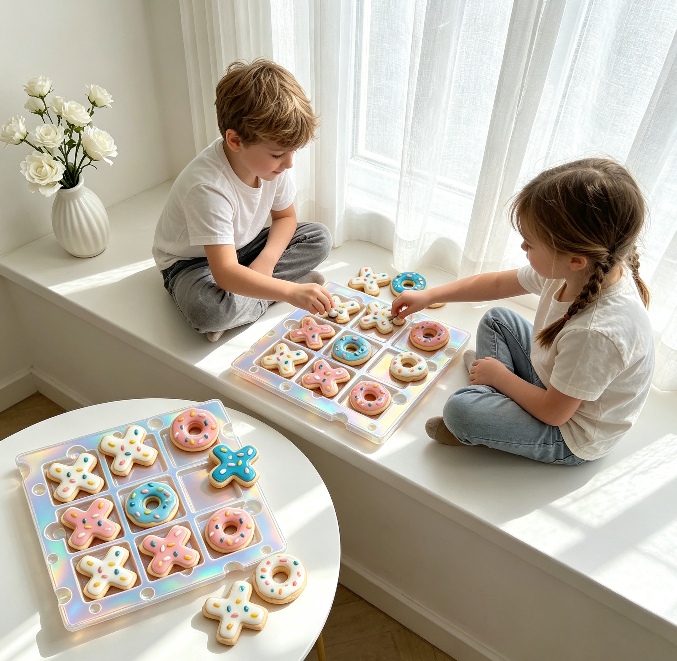 Handmade Cut Donut Tic Tac Toe Resin Mold Set【A cheese-shaped board+donut-inspired game pieces】