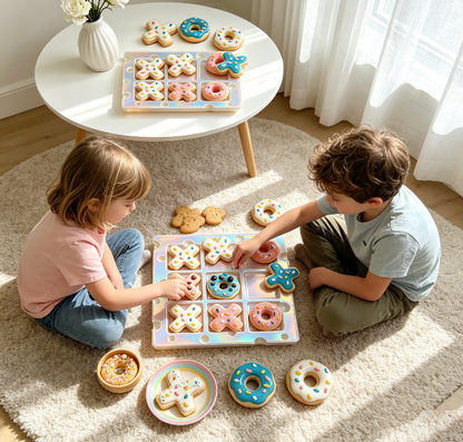 Handmade Cut Donut Tic Tac Toe Resin Mold Set【A cheese-shaped board+donut-inspired game pieces】