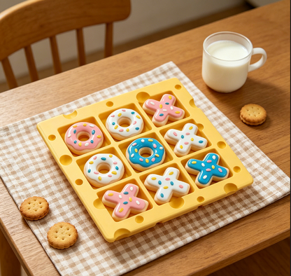 Handmade Cut Donut Tic Tac Toe Resin Mold Set【A cheese-shaped board+donut-inspired game pieces】