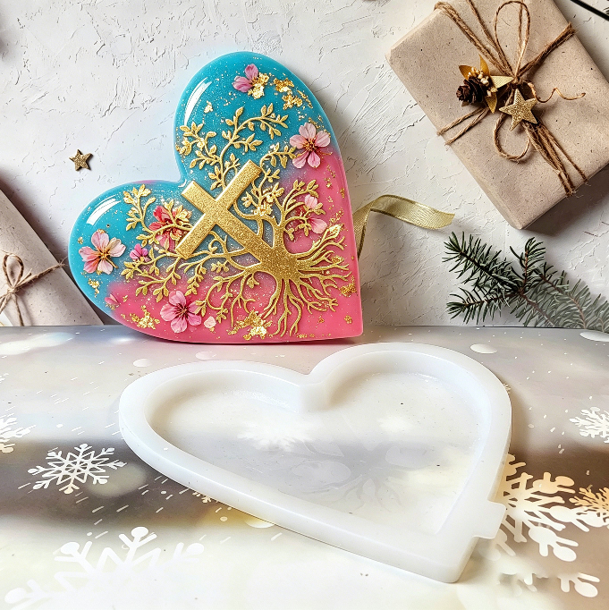 Heart Cross Tree of Life Wall Hanging Resin Mold