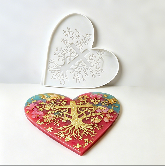 Heart Cross Tree of Life Wall Hanging Resin Mold