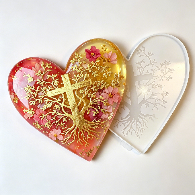 Heart Cross Tree of Life Wall Hanging Resin Mold