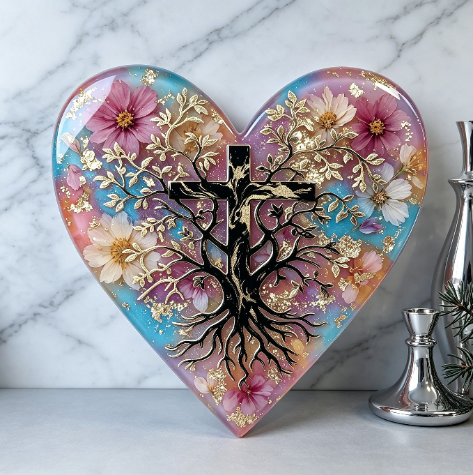 Heart Cross Tree of Life Wall Hanging Resin Mold