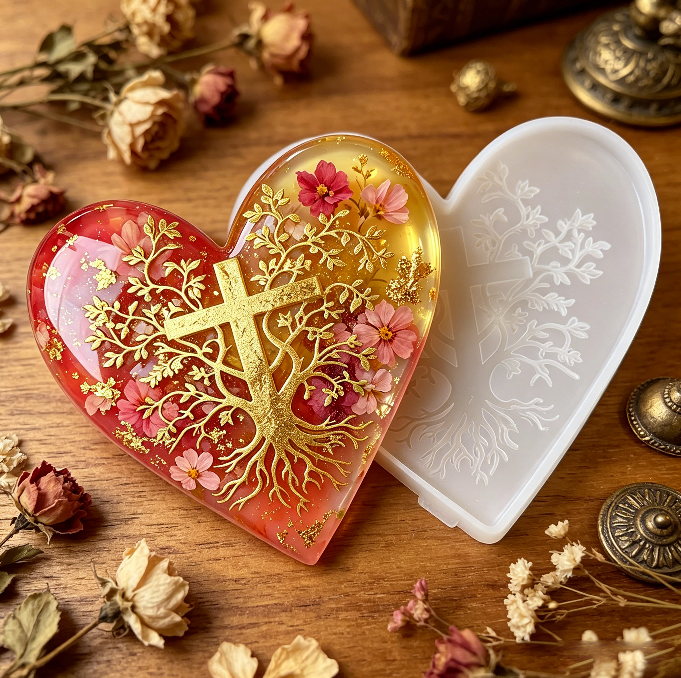 Heart Cross Tree of Life Wall Hanging Resin Mold