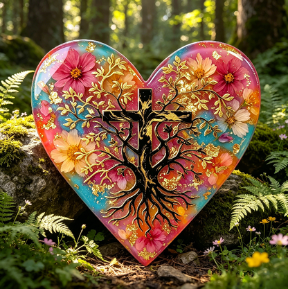 Heart Cross Tree of Life Wall Hanging Resin Mold