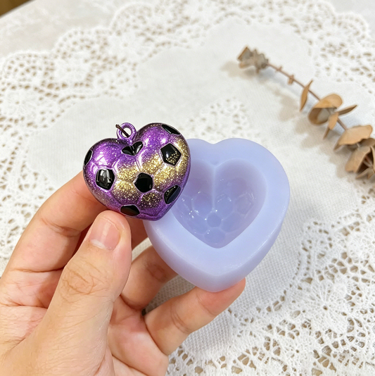 Handmade Puffy Heart Soccer Pattern Necklace Resin Mold
