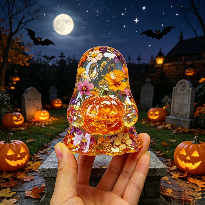 Cute Ghost Holding Pumpkin Figurine Resin Mold