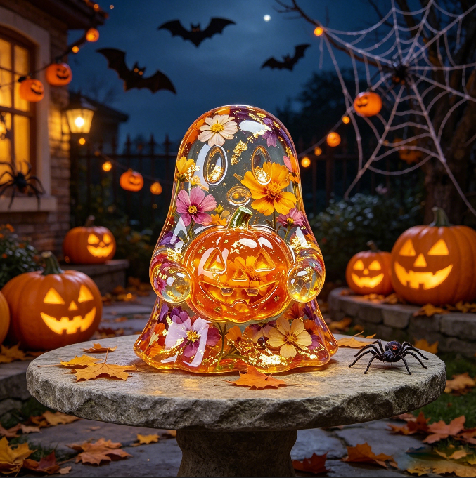 Cute Ghost Holding Pumpkin Figurine Resin Mold