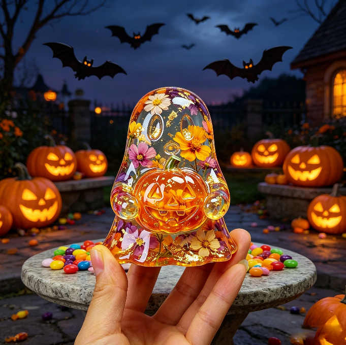 Cute Ghost Holding Pumpkin Figurine Resin Mold