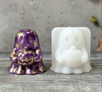 Cute Ghost Holding Pumpkin Figurine Resin Mold
