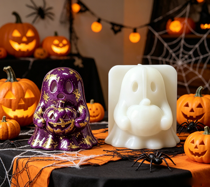Cute Ghost Holding Pumpkin Figurine Resin Mold
