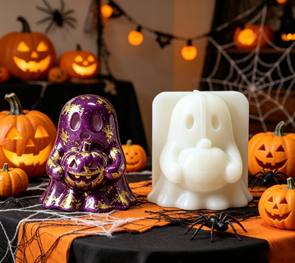 Cute Ghost Holding Pumpkin Figurine Resin Mold
