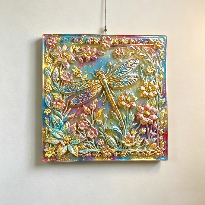 Square Floral Dragonfly Wall Hanging Resin Mold