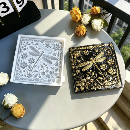 Square Floral Dragonfly Wall Hanging Resin Mold