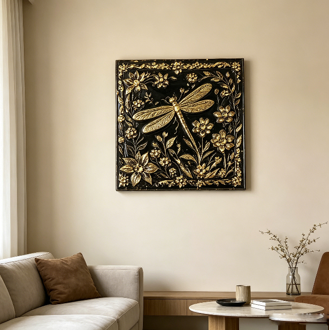 Square Floral Dragonfly Wall Hanging Resin Mold