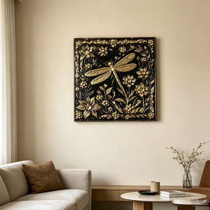 Square Floral Dragonfly Wall Hanging Resin Mold