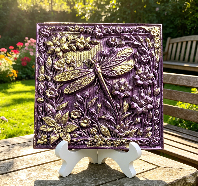 Square Floral Dragonfly Wall Hanging Resin Mold