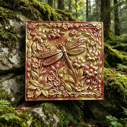 Square Floral Dragonfly Wall Hanging Resin Mold