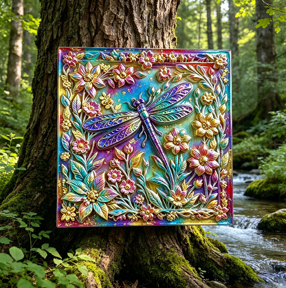 Square Floral Dragonfly Wall Hanging Resin Mold
