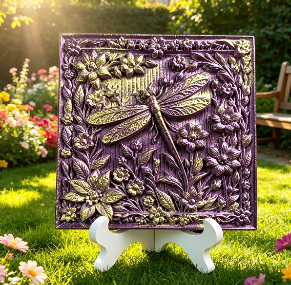 Square Floral Dragonfly Wall Hanging Resin Mold