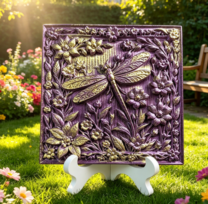 Square Floral Dragonfly Wall Hanging Resin Mold
