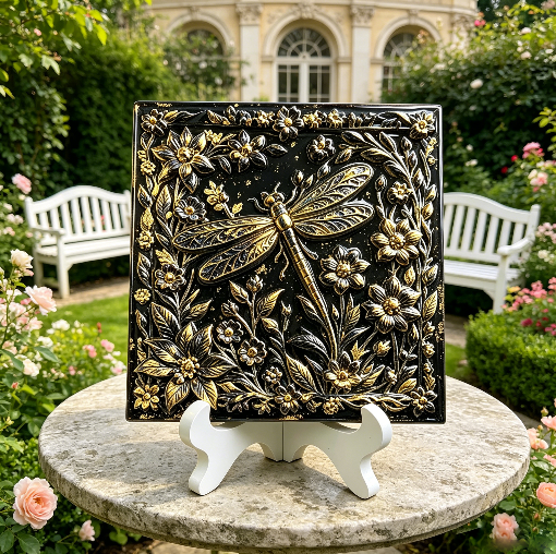 Square Floral Dragonfly Wall Hanging Resin Mold