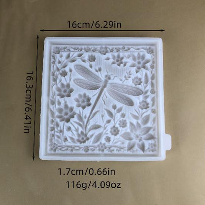 Square Floral Dragonfly Wall Hanging Resin Mold