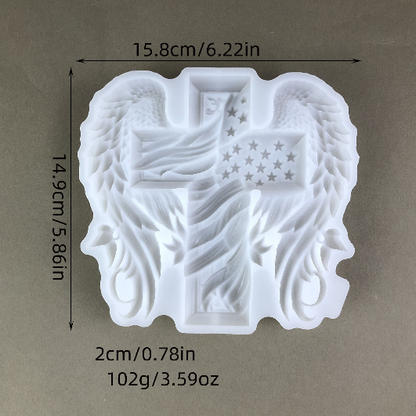 American Flag Cross with Angel Wings Resin Mold