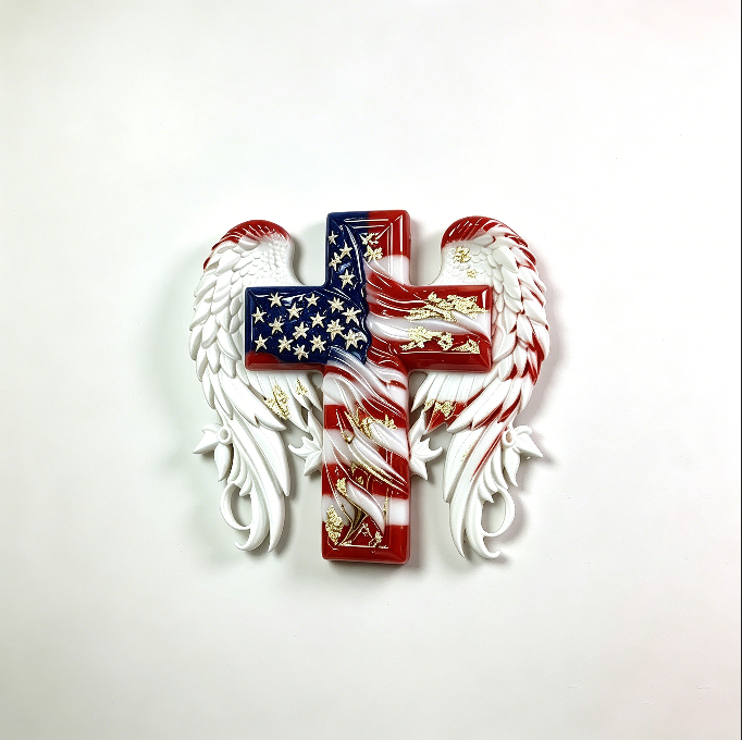 American Flag Cross with Angel Wings Resin Mold