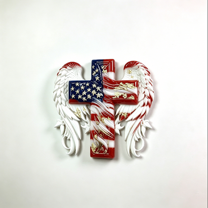 American Flag Cross with Angel Wings Resin Mold