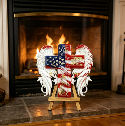 American Flag Cross with Angel Wings Resin Mold