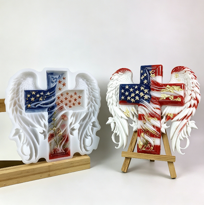 American Flag Cross with Angel Wings Resin Mold