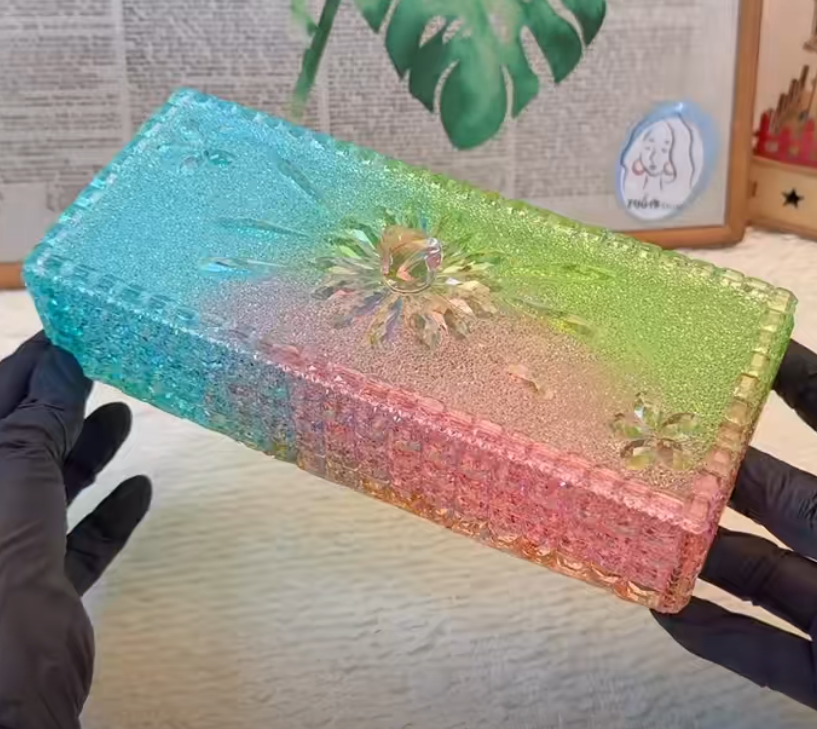 Handmade Large Diamond Rectangular Storage Box Resin Mold with Handle
