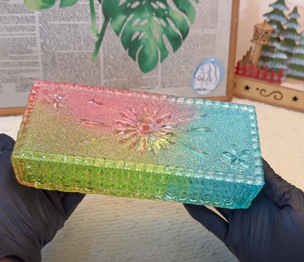 Handmade Large Diamond Rectangular Storage Box Resin Mold with Handle