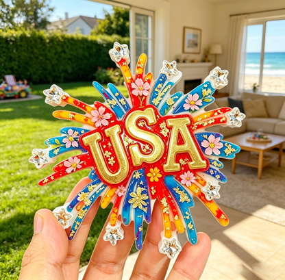 Handmade Firework USA Flag Hanging Ornament Resin Mold
