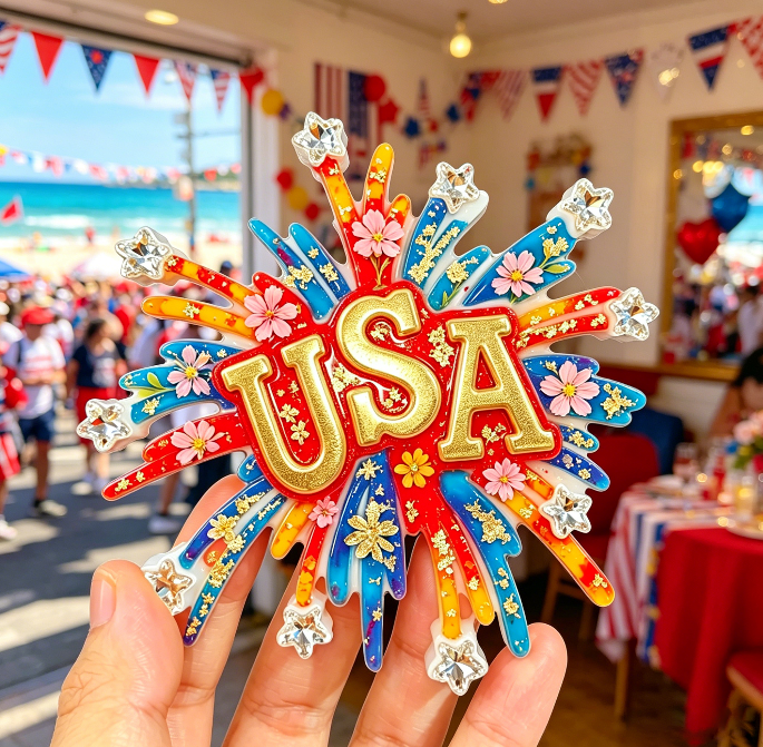 Handmade Firework USA Flag Hanging Ornament Resin Mold
