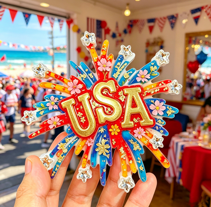 Handmade Firework USA Flag Hanging Ornament Resin Mold