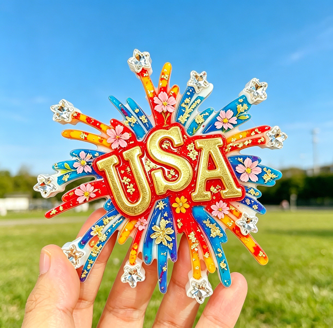 Handmade Firework USA Flag Hanging Ornament Resin Mold