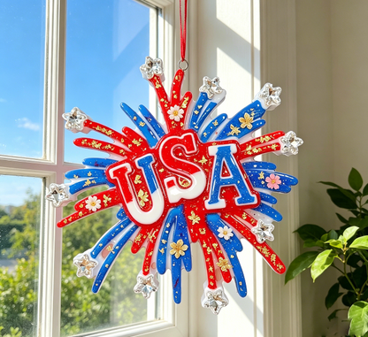 Handmade Firework USA Flag Hanging Ornament Resin Mold