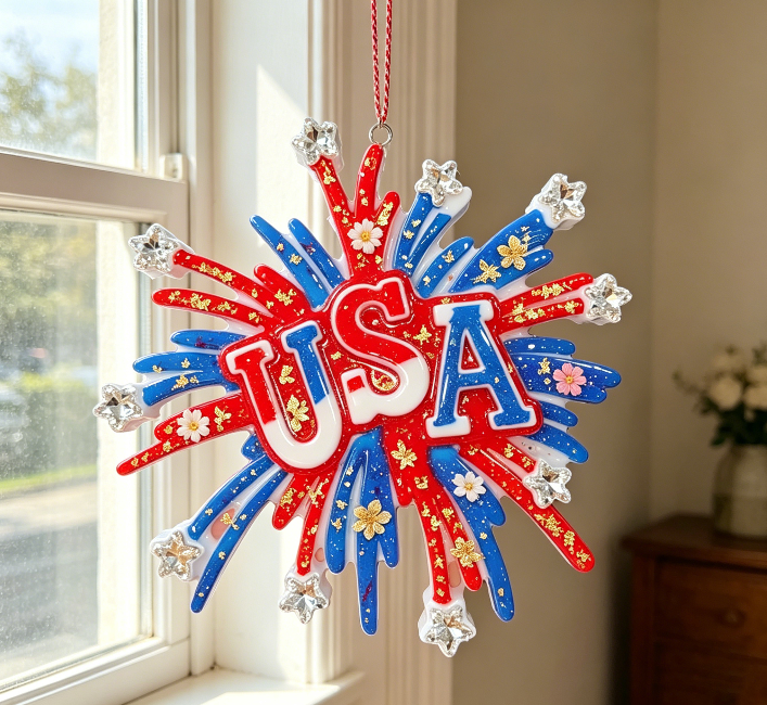 Handmade Firework USA Flag Hanging Ornament Resin Mold